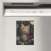 Schönes Orange Kitten mit Wildblumen Magnet (In Situ (Geschirrspüler))