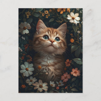 Schönes Orange Kitten mit Wildblumen Postkarte