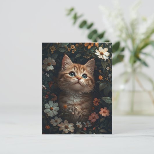 Schönes Orange Kitten mit Wildblumen Postkarte (Stehend Vorderseite)