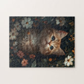 Schönes Orange Kitten mit Wildblumen Puzzle (Horizontal)