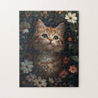 Schönes Orange Kitten mit Wildblumen Puzzle