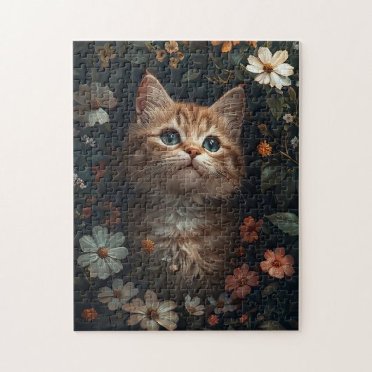 Schönes Orange Kitten mit Wildblumen Puzzle (Vertikal)