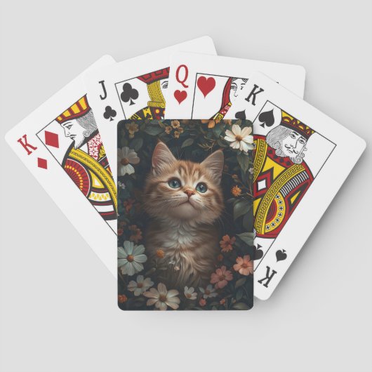 Schönes Orange Kitten mit Wildblumen Spielkarten (Rückseite)