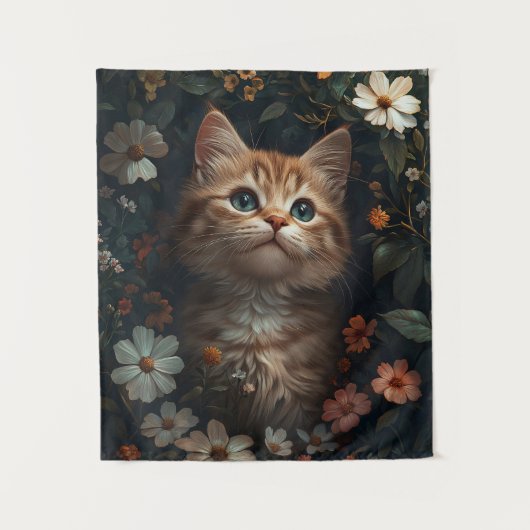 Schönes Orange Kitten mit Wildblumen Wandteppich (Vorderseite)