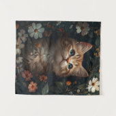 Schönes Orange Kitten mit Wildblumen Wandteppich (Vorderseite (Horizontal))