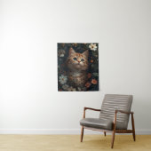 Schönes Orange Kitten mit Wildblumen Wandteppich (Beispiel)