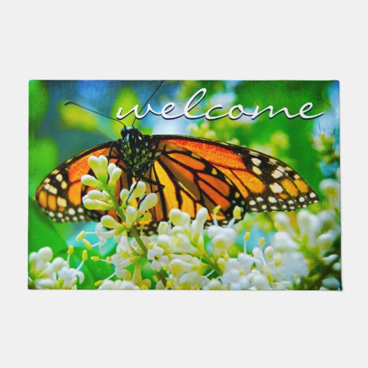 Schönes Orange Monarch Butterfly Foto Willkommen Fußmatte (Vorderseite)