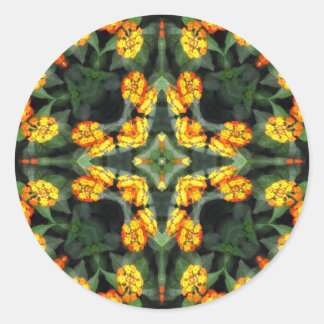 Schönes Orange und Gelbes Lantana Kaleidoskop 4 Runder Aufkleber