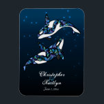 Schönes Orca Whales Wedding Magnet<br><div class="desc">Schöne Orca Whales Hochzeit Einladung mit einem Sternenhimmel in den Farben Blau,  Weiß und Schwarz. Es ist ein tolles Geschenk,  Geschenk oder Gutes für Ihre Gäste.</div>