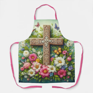 Schönes Osterblumenkreuz mit Schmetterlingen Schürze