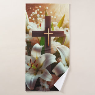 Schönes Osterlilienkreuz Badehandtuch
