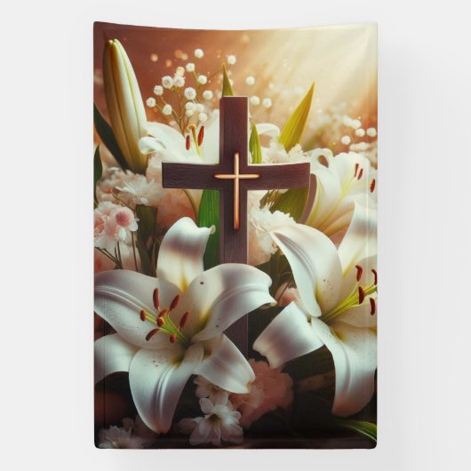 Schönes Osterlilienkreuz Banner (Vertikal)