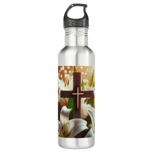 Schönes Osterlilienkreuz Edelstahlflasche