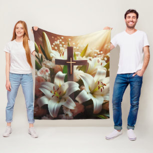 Schönes Osterlilienkreuz Fleecedecke