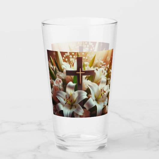 Schönes Osterlilienkreuz Glas (Vorderseite)