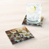 Schönes Osterlilienkreuz Glasuntersetzer (Schrägansicht)