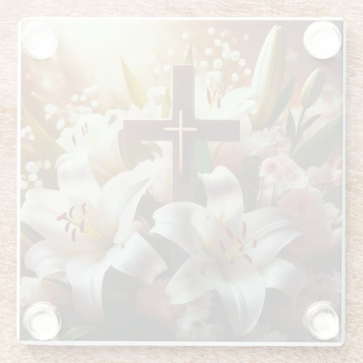 Schönes Osterlilienkreuz Glasuntersetzer (Rückseite)