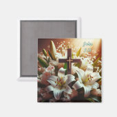 Schönes Osterlilienkreuz Magnet (Vorderseite/Rückseite)