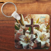 Schönes Osterlilienkreuz Schlüsselanhänger (Vorderseite)