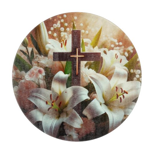 Schönes Osterlilienkreuz Schneidebrett (Vorderseite)