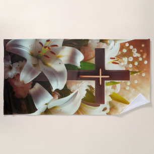 Schönes Osterlilienkreuz Strandtuch
