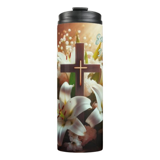 Schönes Osterlilienkreuz Thermosbecher (Vorderseite)