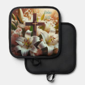 Schönes Osterlilienkreuz Topflappen (Vorderseite/Rückseite)