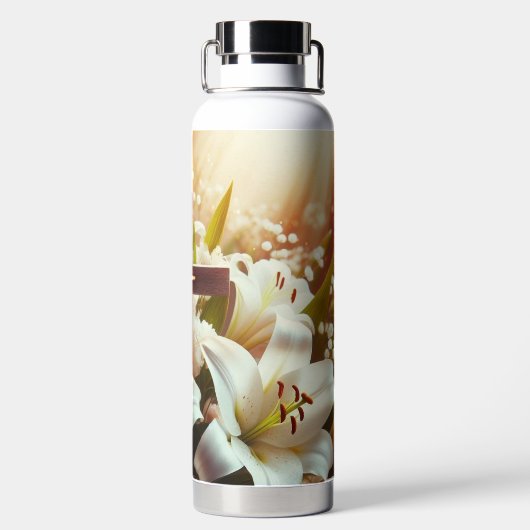 Schönes Osterlilienkreuz Trinkflasche (Rückseite)