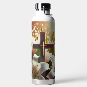 Schönes Osterlilienkreuz Trinkflasche