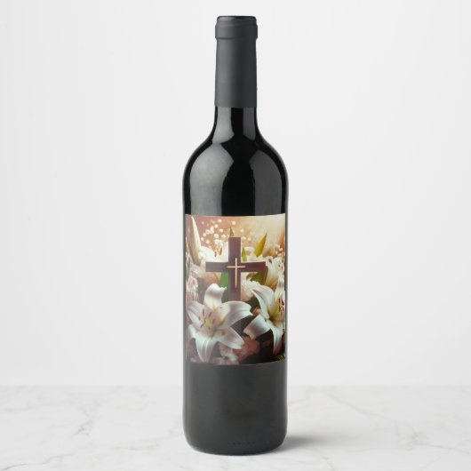 Schönes Osterlilienkreuz Weinetikett (Vorderseite)