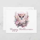 Schönes Owl Blumenhahn Halloween Feiertagspostkarte (Vorne/Hinten)