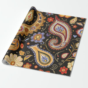 Schönes Paisley Pattern Dunkle Holzkohle farblich Geschenkpapier