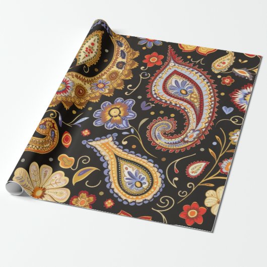 Schönes Paisley Pattern Dunkle Holzkohle farblich Geschenkpapier (Ungerollt)