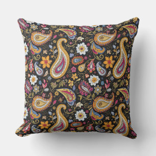 Schönes Paisley Pattern Schwarz farbenfroh Kissen