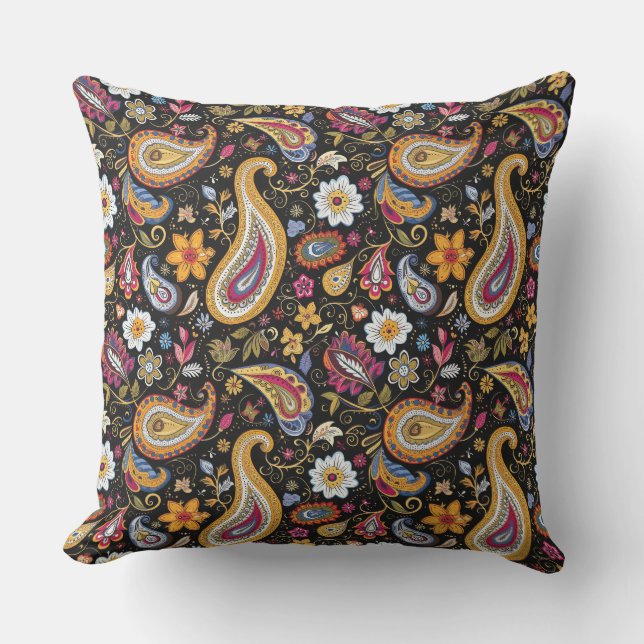 Schönes Paisley Pattern Schwarz farbenfroh Kissen (Vorderseite)