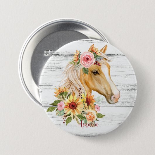 Schönes Palomino Pferd mit Sonnenblumen Custom Button (Vorne & Hinten)