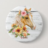 Schönes Palomino Pferd mit Sonnenblumen Custom Button (Vorderseite)