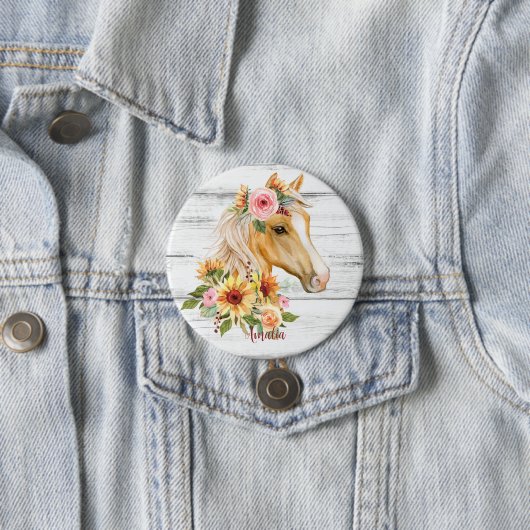 Schönes Palomino Pferd mit Sonnenblumen Custom Button (Beispiel)