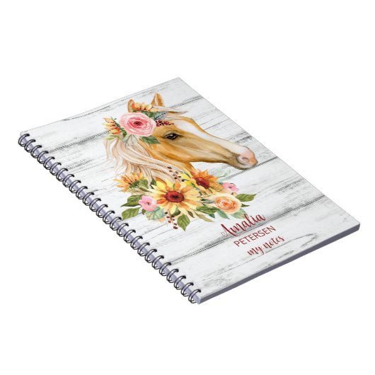 Schönes Palomino Pferd mit Sonnenblumen Custom Notizblock (Rechte Seite)
