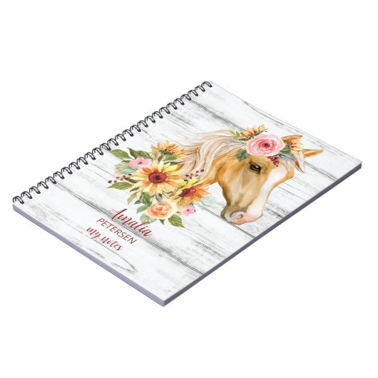 Schönes Palomino Pferd mit Sonnenblumen Custom Notizblock (Linke Seite)