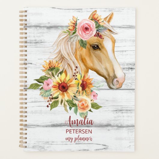 Schönes Palomino Pferd mit Sonnenblumen Custom Planer (Vorderseite)