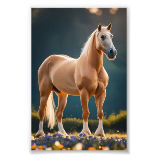 Schönes Palomino Quarter Reiten mit Blume Fotodruck (Vorne)