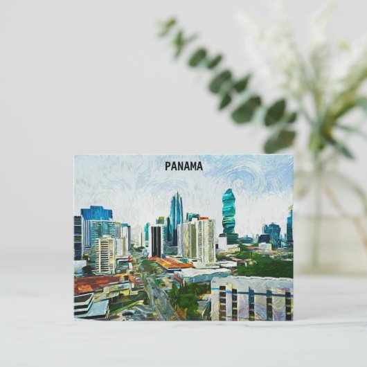 Schönes Panama City Oil Paint Cityscape Postkarte (Stehend Vorderseite)