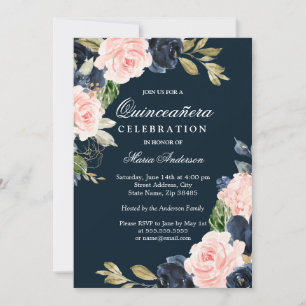 Schönes Party mit Blush & Navy Elegantes Quinceane Einladung