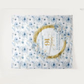 Schönes Pastel Blue Sweet 16 Gold Glitzer Party Wandteppich (Vorderseite (Horizontal))