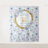 Schönes Pastel Blue Sweet 16 Gold Glitzer Party Wandteppich (Vorderseite)