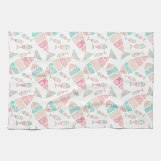 Schönes Pastel Nautical Fish Wasserfarben Muster | Geschirrtuch (Horizontal)