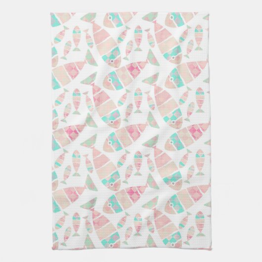 Schönes Pastel Nautical Fish Wasserfarben Muster | Geschirrtuch (Vertikal)