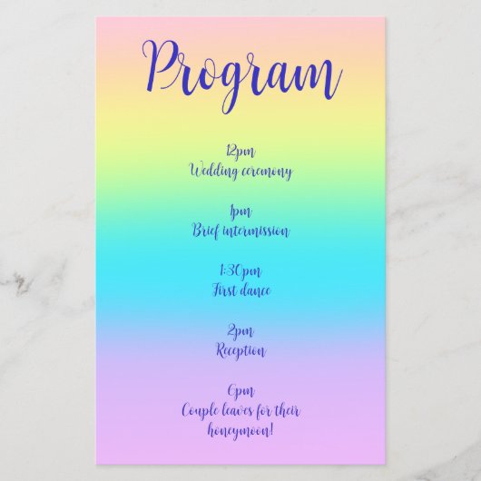 Schönes Pastel Rainbow Gradient Wedding Program (Vorderseite)