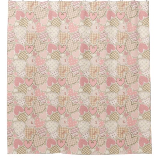 Schönes Patchwork Quilt Muster Pink Hearts Bows Duschvorhang (Vorderseite)